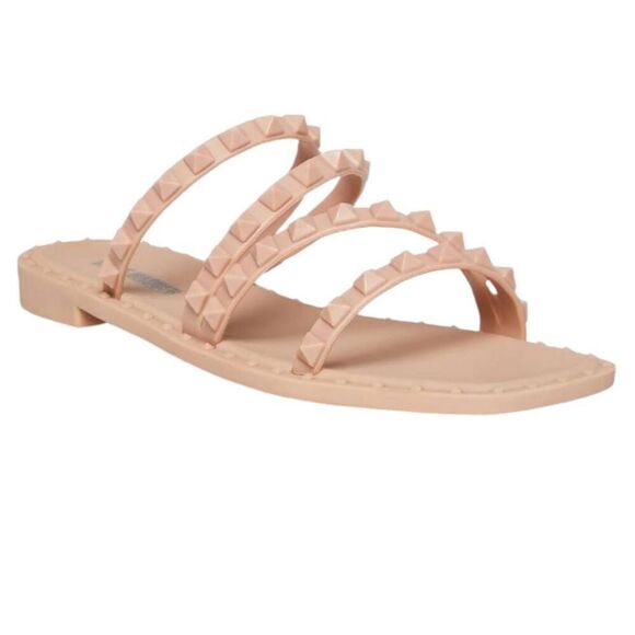 STEVE MADDEN WOMEN SKYLAR SQUARE TOE SLIP ON FLAT SANDALS BLUSH SZ.8 NWOT. - Picture 1 of 8